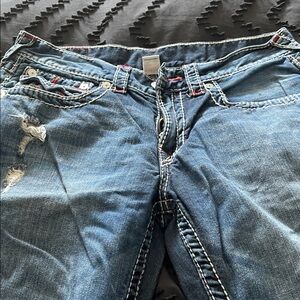 True Religion Blue Jeans with Red Stitching 33x32